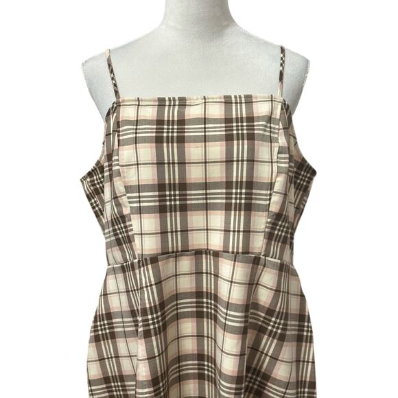BP A-Line Dress Plaid Pattern Stretchable Above Knee Zip Closure Ivory W 1X NWOT - Picture 2 of 8